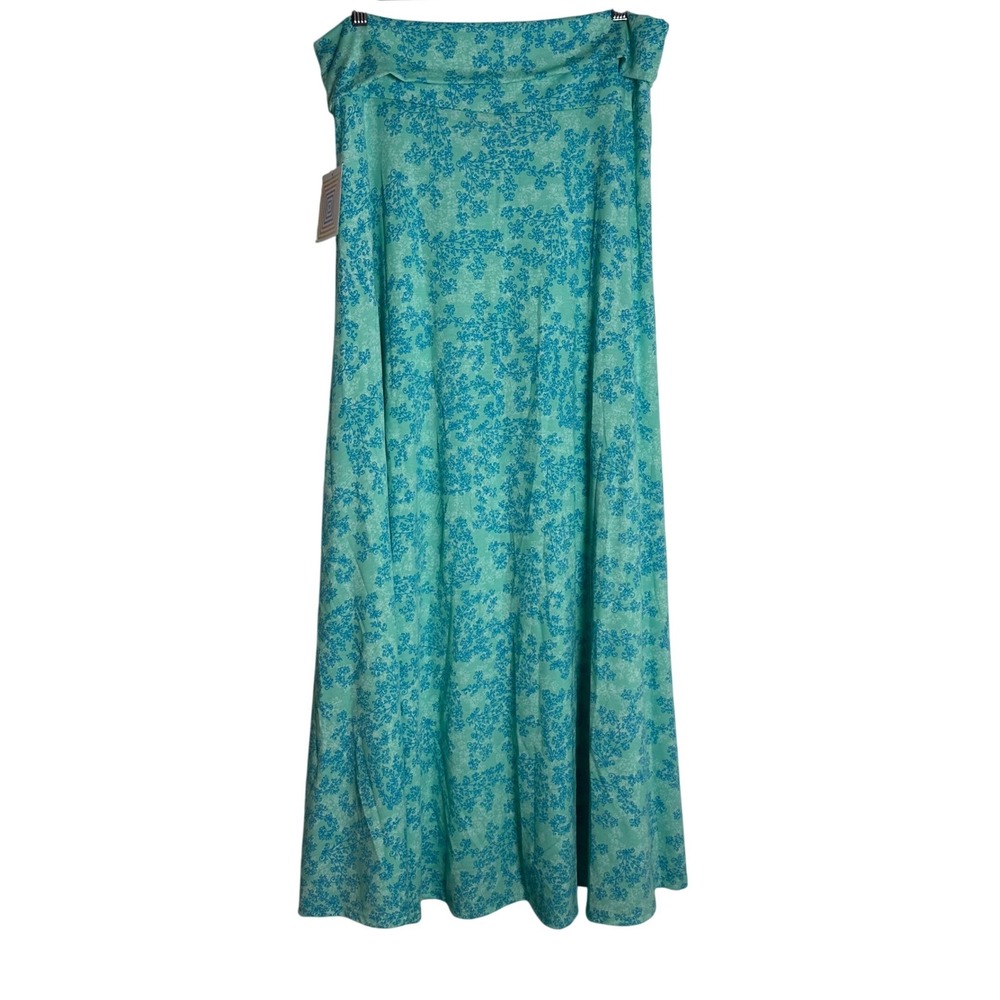 LuLaRoe Maxi Skirt Teal Blue Floral Damask Stretchy Yoga Waist Long Skirt Large